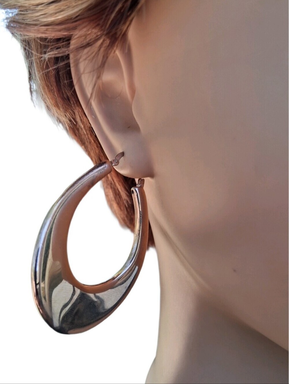 Bronzallure Milano Italian 18K Rose Gold Plated Puffed Teardrop Hoop Earrings